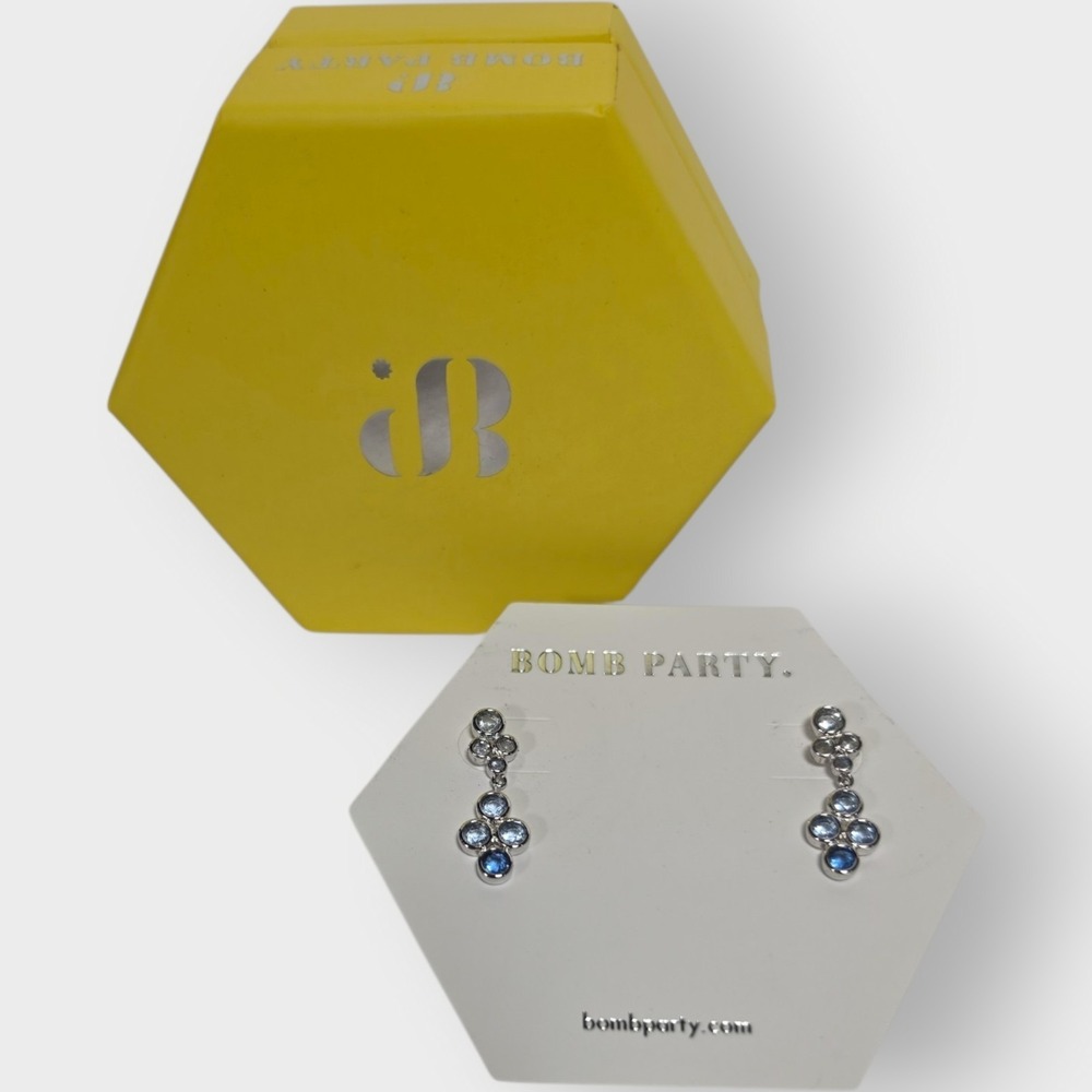 Bomb Party Lab-Created Ombre Sapphire EARRINGS‎ Rhodium plated RBP3181 BRAND NEW